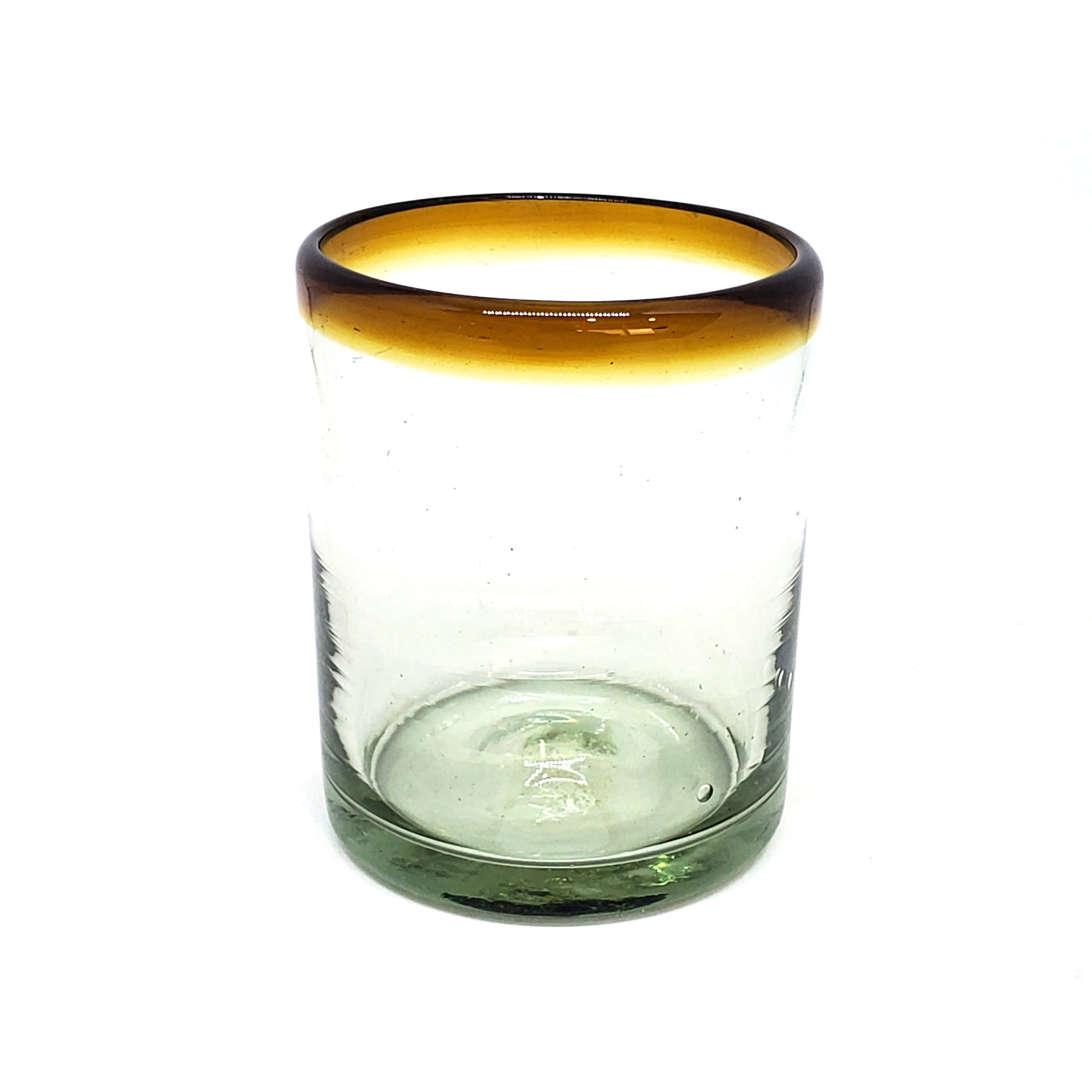 VIDRIO SOPLADO / vasos chicos con borde color mbar, 10 oz, Vidrio Reciclado, Libre de Plomo y Toxinas